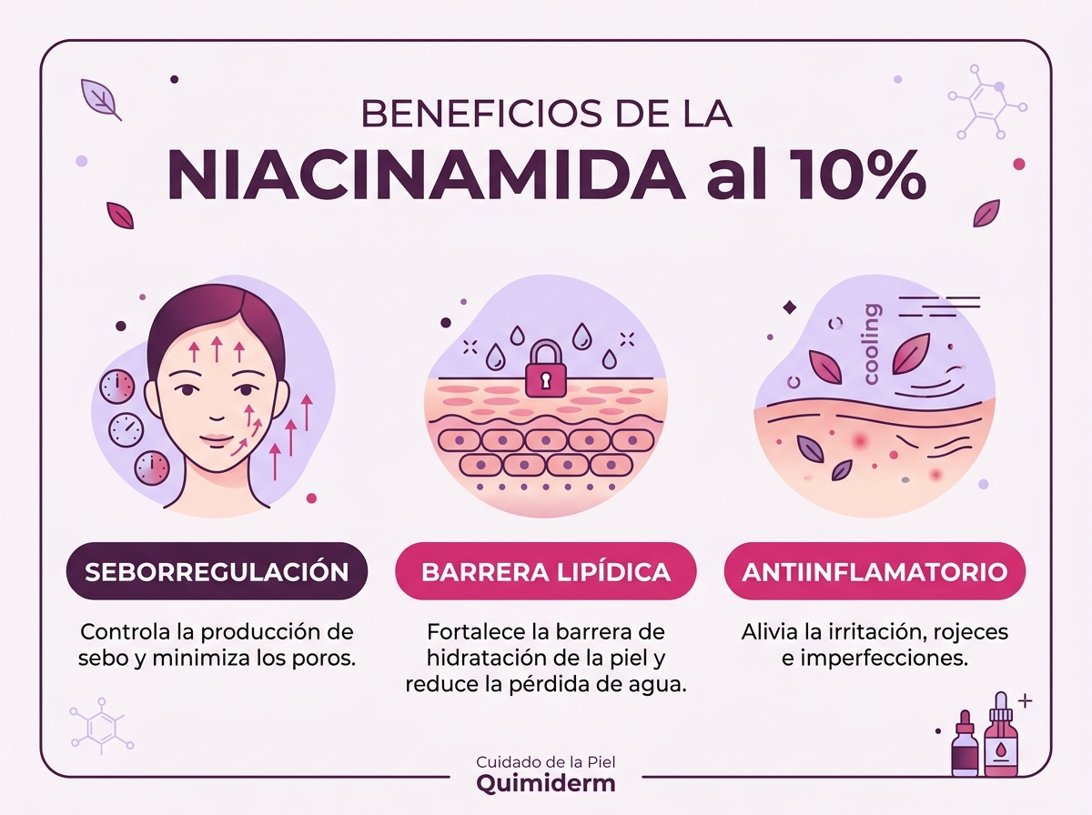 Infografía Beneficios Niacinamida 10% Quimiderm